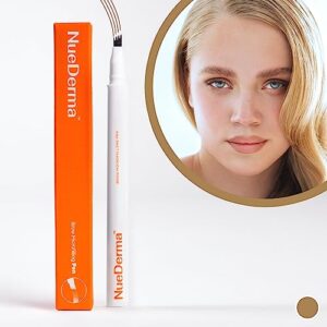 nuederma brow microfilling pen - waterproof eyebrow makeup, smudge-proof and long lasting microblade brow tattoo pen, (light brown)