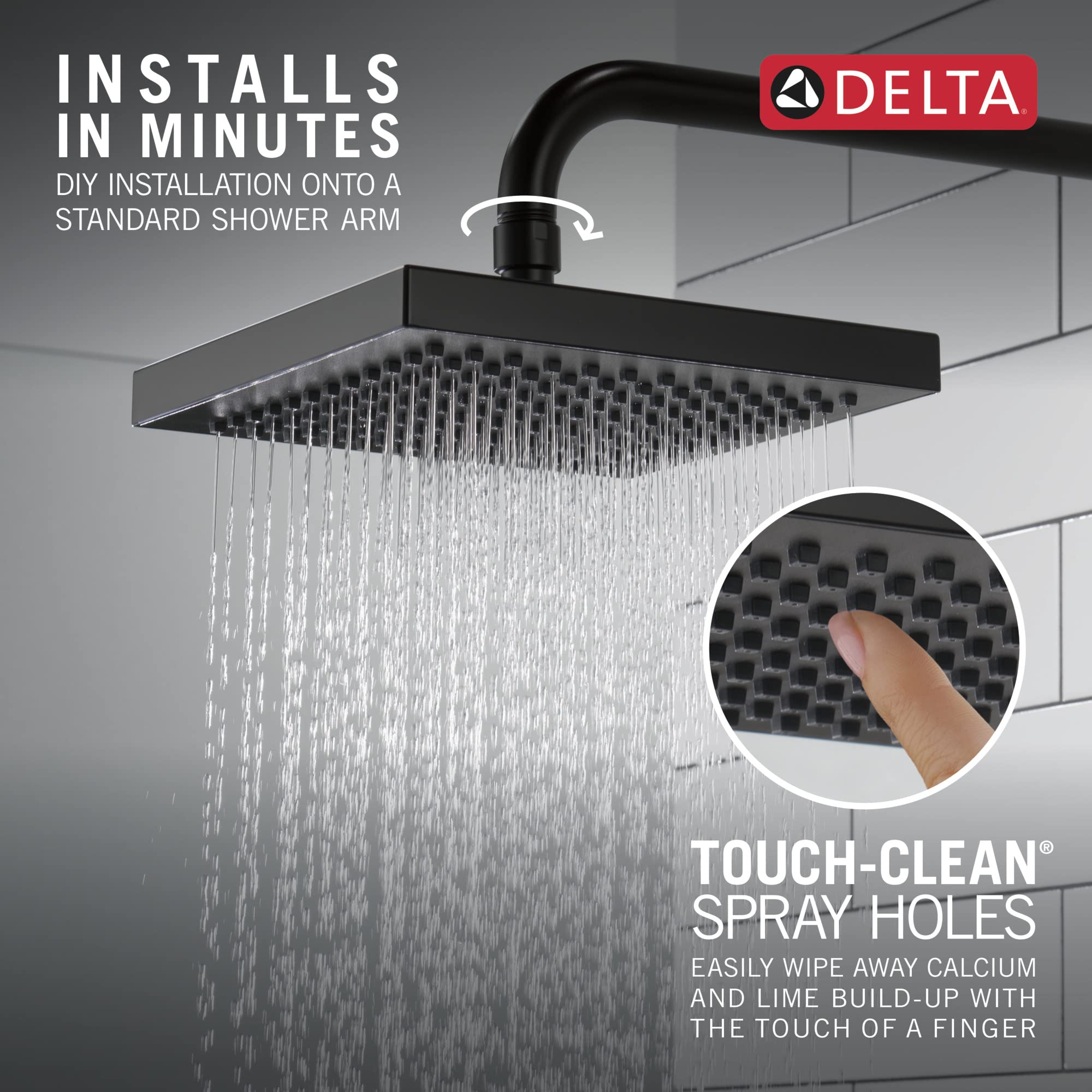 Delta Faucet Single-Spray Rain Shower Head Black, Rainfall Shower Head, Black Square Shower Head, Matte Black Rainfall Shower Head, Delta Rain Shower Metal Shower Head, Matte Black RP50841BL