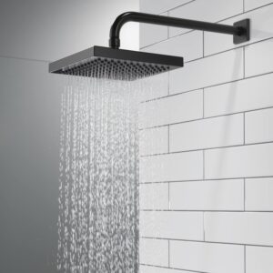 Delta Faucet Single-Spray Rain Shower Head Black, Rainfall Shower Head, Black Square Shower Head, Matte Black Rainfall Shower Head, Delta Rain Shower Metal Shower Head, Matte Black RP50841BL