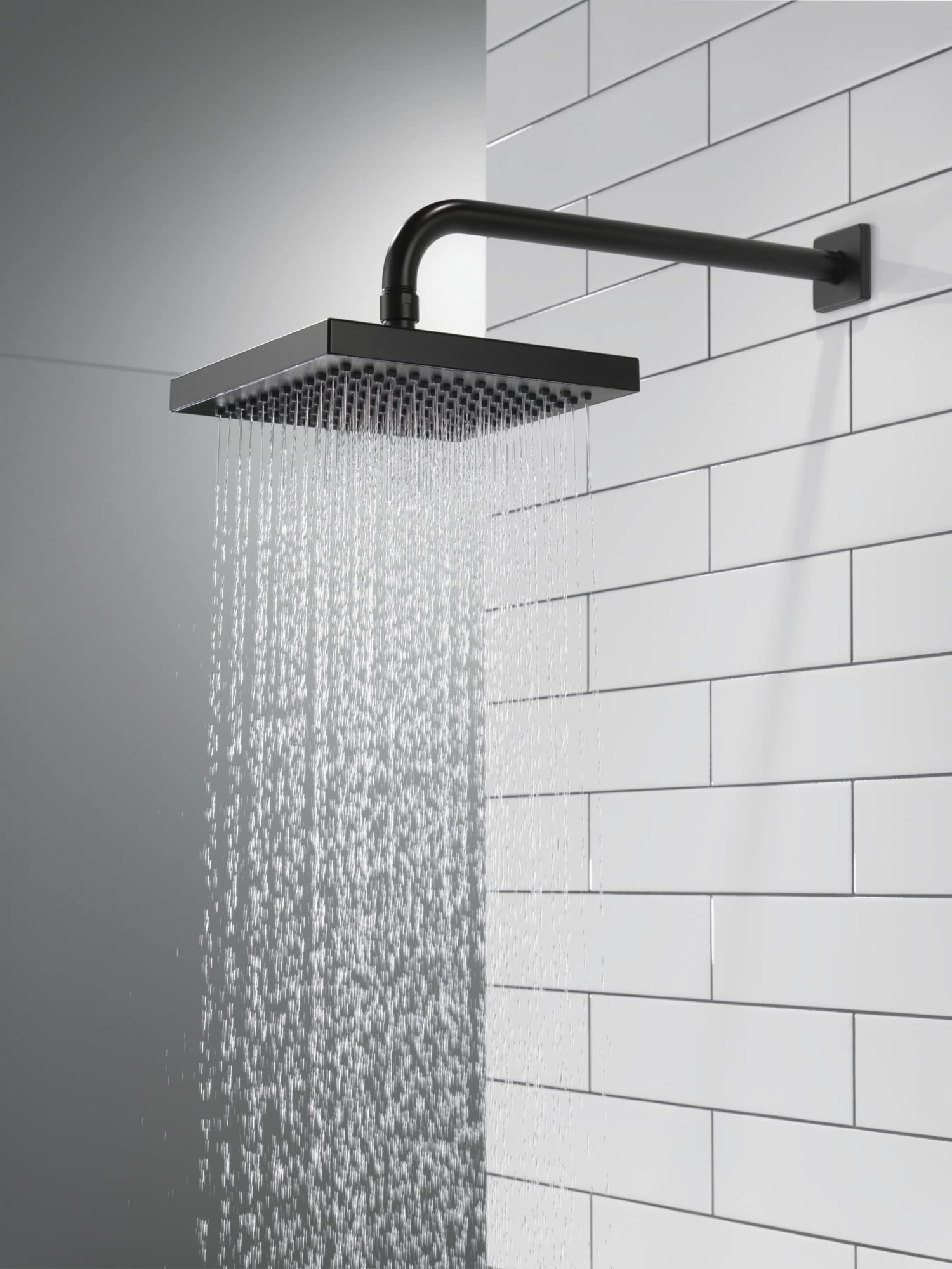 Delta Faucet Single-Spray Rain Shower Head Black, Rainfall Shower Head, Black Square Shower Head, Matte Black Rainfall Shower Head, Delta Rain Shower Metal Shower Head, Matte Black RP50841BL