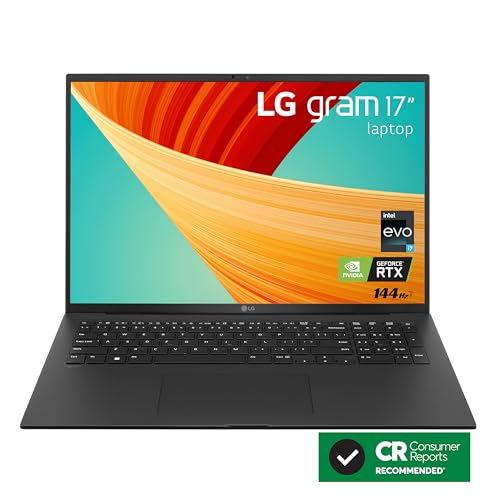 LG gram 17” Lightweight Laptop, Intel 13th Gen Core i7 Evo Platform, Windows 11 Home, NVIDIA RTX3050 4GB GPU, 32GB RAM, 2TB SSD, Black