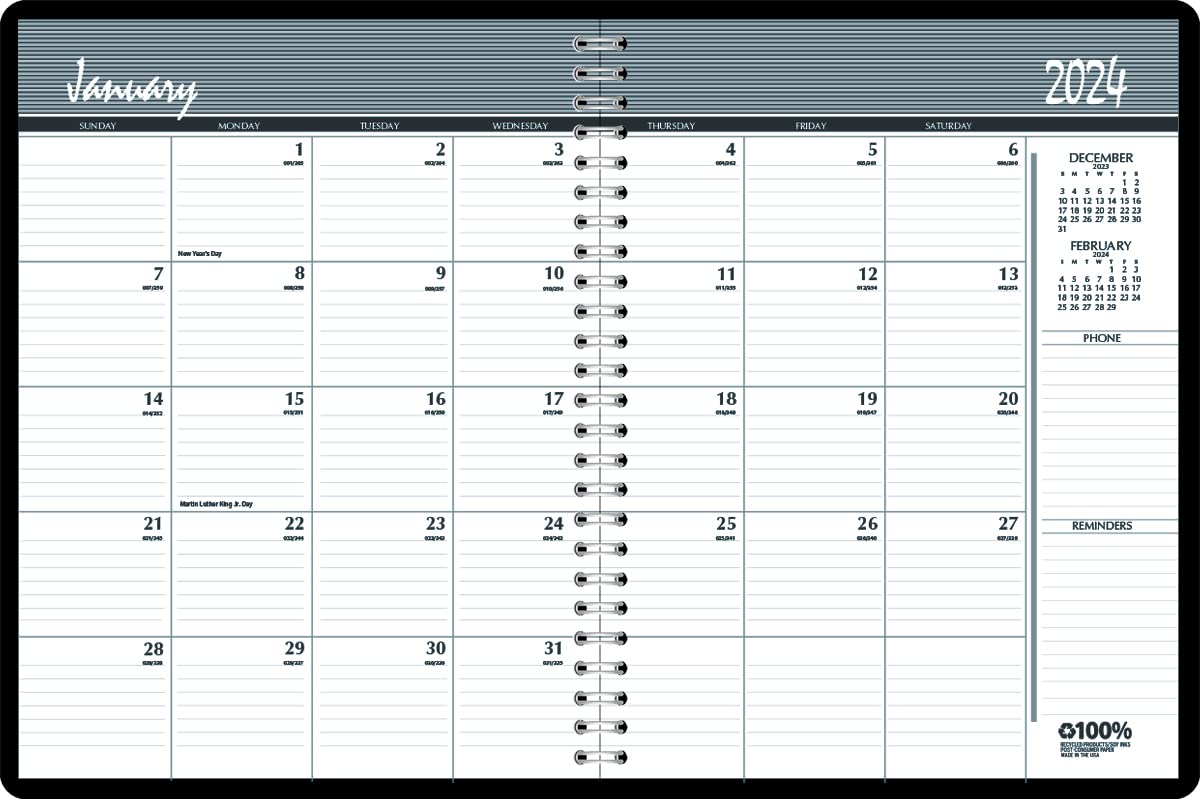 House of Doolittle 2024 Calendar Planner, Monthly, Black Cover, 8.5 x 11 Inches, December - January (HOD26202-24)