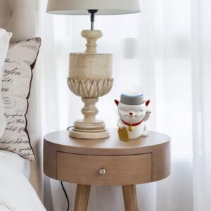 Kwirkworks Smart Speaker Table Stand (Waving Cat) - Decorative Holder for Amazon Echo Dot or Google Home Mini