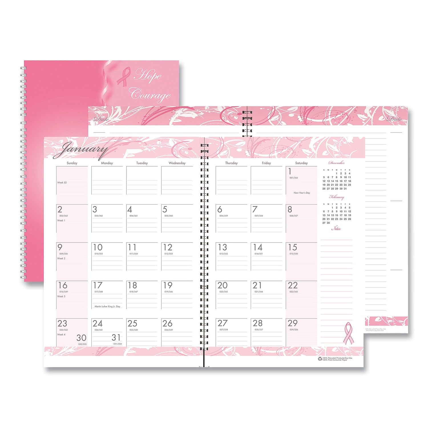 2024 House of Doolittle 10 x 7 Breast Cancer Awareness Rec Ruled Monthly Planner/Journal (HOD5226)