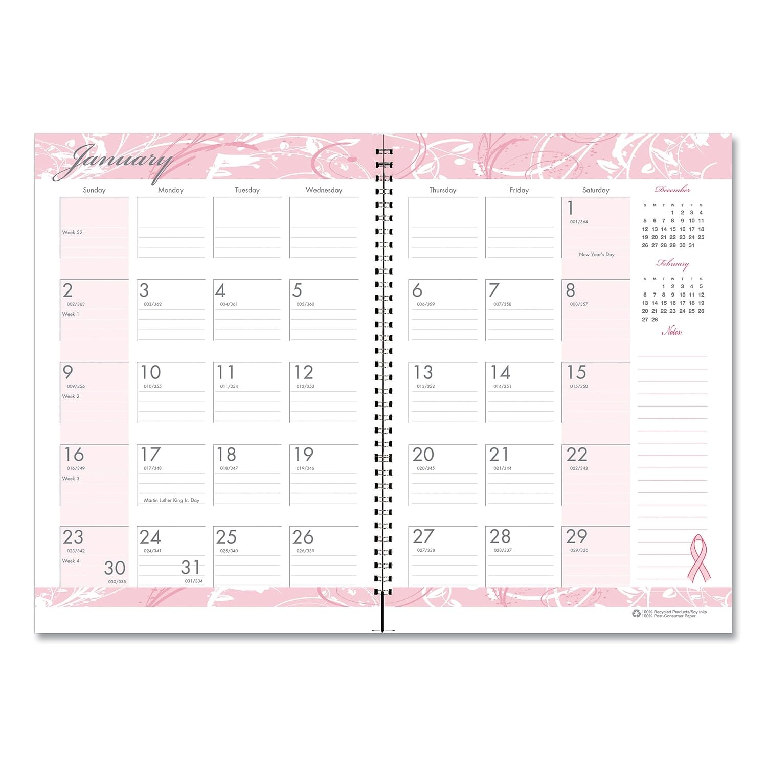 2024 House of Doolittle 10 x 7 Breast Cancer Awareness Rec Ruled Monthly Planner/Journal (HOD5226)