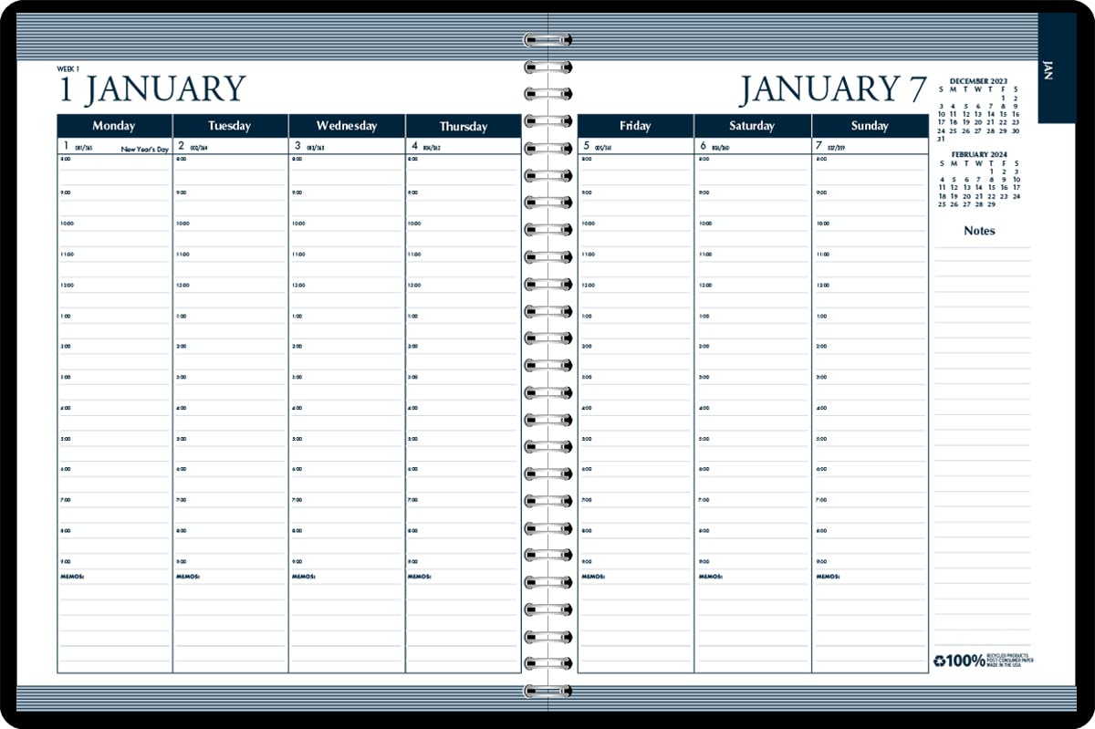 House of Doolittle 2024 Weekly And Monthly Planner Calendar, Black Cover, Tabbed, 8.5 x 11 Inches, January - December (HOD28302-24)