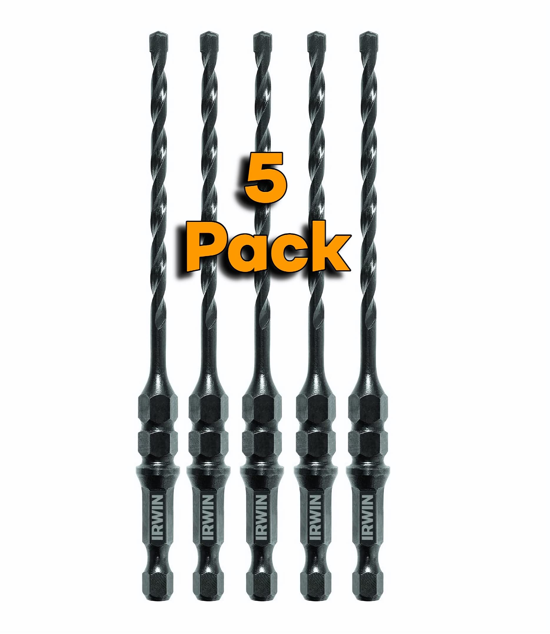 Irwin Tools 5/32" X 5" Drill Bit for 3/16" Concrete Screw Installation, 1/4 Inch Impact Gun Ready (5 Pack)