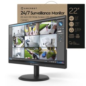 amcrest 24/7 surveillance video monitor screen, 22 inch pc computer nvr/dvr monitor, 1080p fhd 60hz with hdmi vga, micro bezel design, w-led for home office, monitor, built-in dual speakers, am-lm22