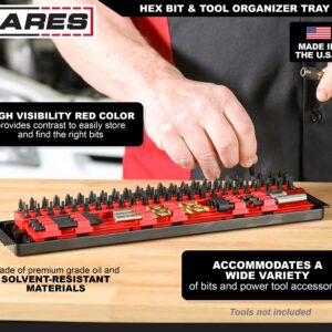 ARES 62052 – Hex Bit and Tool Organizer Tray – Large Capacity Organizer Holds Hex Bits, Drill Bits, Extensions, Adapters, and More – Oil and Solvent Resistant Material - Made in USA