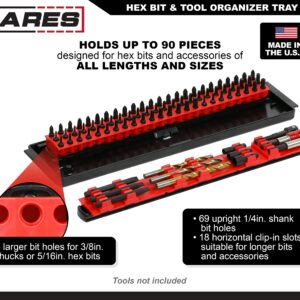 ARES 62052 – Hex Bit and Tool Organizer Tray – Large Capacity Organizer Holds Hex Bits, Drill Bits, Extensions, Adapters, and More – Oil and Solvent Resistant Material - Made in USA