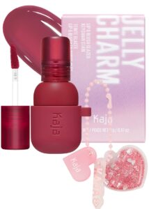 kaja lip & blush glazed keychain stain - jelly charm 02 squeeze guava | with triple berry complex, lemon fruit extrac & olive squalane, hydrating, long lasting lip tint
