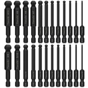 tonsiki ball end hex head allen wrench drill bit set (24pcs metric & sae), upgraded 1/4" quick release shank magnetic s2 steel ball end hex screwdriver bit set, perfect for ikea type furniture