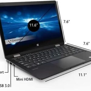 Gateway Newest Touchscreen 11.6 HD 2-in-1 Convertible Laptop in Black Intel N4020 4GB RAM 64GB SSD Mini-HDMI Webcam Hugo Tech Mart Windows 11 S (Renewed)