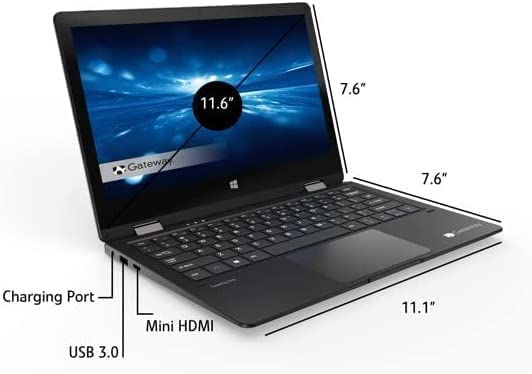 Gateway Newest Touchscreen 11.6 HD 2-in-1 Convertible Laptop in Black Intel N4020 4GB RAM 64GB SSD Mini-HDMI Webcam Hugo Tech Mart Windows 11 S (Renewed)