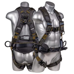 palmer safety fall protection construction safety harness - qcb chest and legs - aluminum d-rings - oil and dust resistant - osha and ansi compliant (universal)