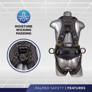 Palmer Safety Fall Protection Construction Safety Harness - QCB Chest and Legs - Aluminum D-Rings - Oil and Dust Resistant - OSHA and ANSI Compliant (Universal)