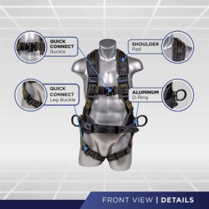 Palmer Safety Fall Protection Construction Safety Harness - QCB Chest and Legs - Aluminum D-Rings - Oil and Dust Resistant - OSHA and ANSI Compliant (Universal)