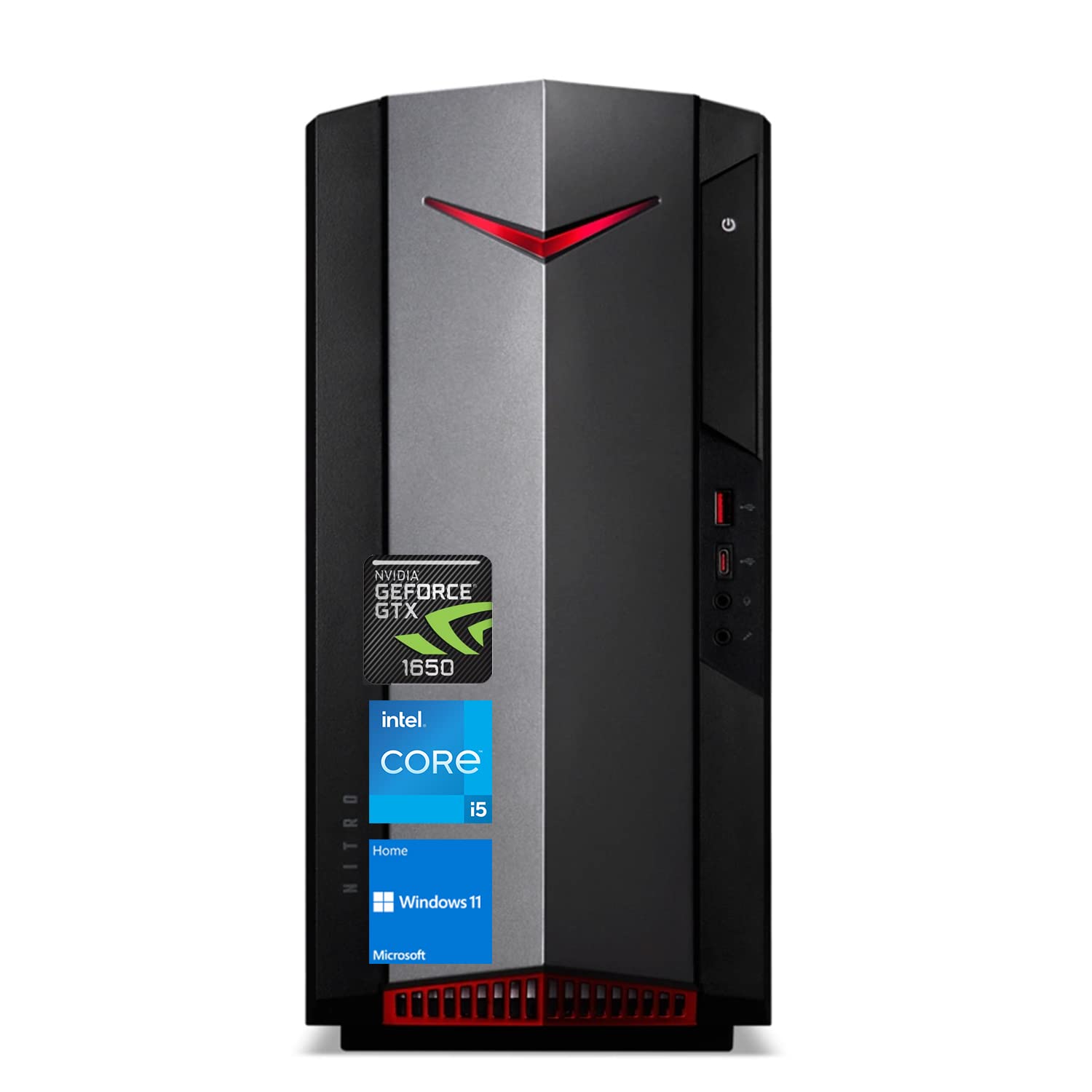 acer Nitro 50 Gaming Desktop, Intel Core i5-12400F, NVIDIA GeForce GTX 1650, 32GB RAM, 2TB PCIe SSD, HDMI, RJ45, Wired KB & Mouse, Wi-Fi 6, Windows 11 Home, Black