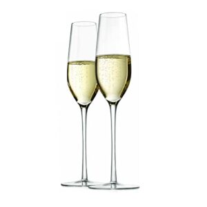 nutrichef 7oz crystal champagne flutes - set of 2 elegant tall long stem clear stemmed glass drinkware w/narrow rims, seamless bowl, lead-free, dishwasher safe sparkling wine stemware