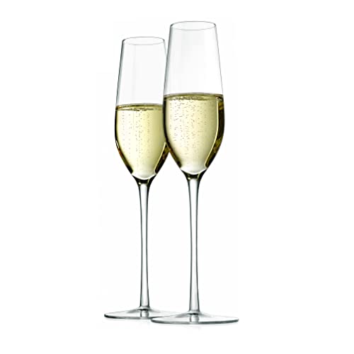 NutriChef 7oz Crystal Champagne Flutes - Set of 2 Elegant Tall Long Stem Clear Stemmed Glass Drinkware w/Narrow Rims, Seamless Bowl, Lead-Free, Dishwasher Safe Sparkling Wine Stemware