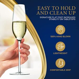 NutriChef 7oz Crystal Champagne Flutes - Set of 2 Elegant Tall Long Stem Clear Stemmed Glass Drinkware w/Narrow Rims, Seamless Bowl, Lead-Free, Dishwasher Safe Sparkling Wine Stemware