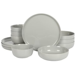 gibson home oslo 12-piece porcelain chip and scratch resistant dinnerware set, grey,service for 4
