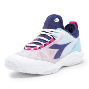 Diadora Women's Speed Blushield Fly 4+ All Ground Tennis Shoe (White/Blueprint/Pink Yarrow, 7.0)