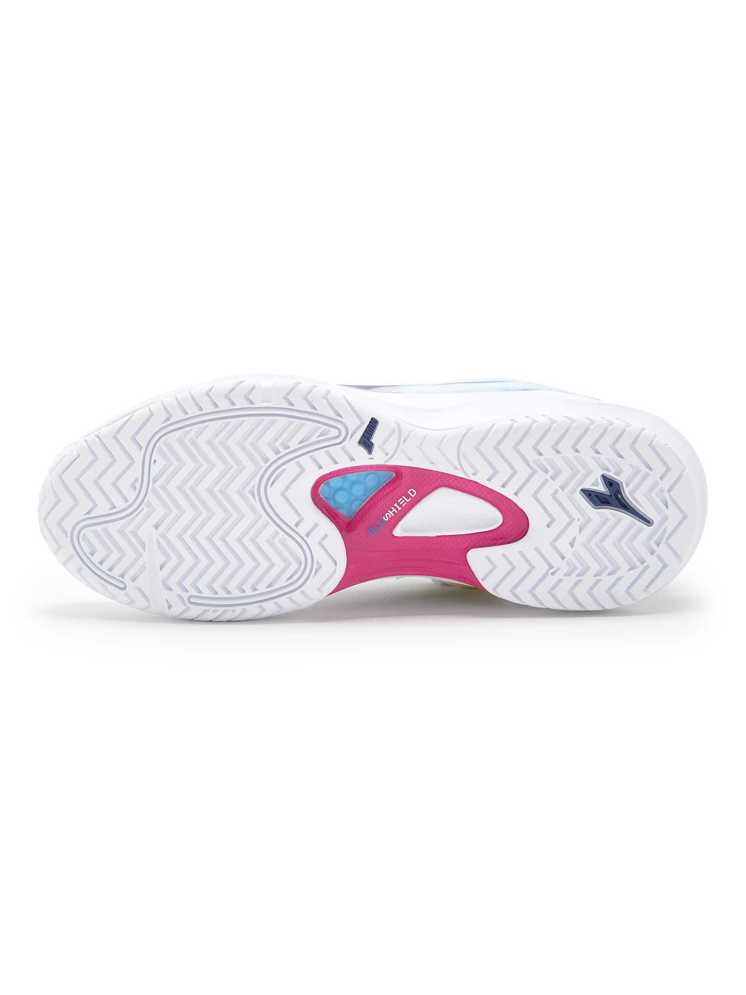 Diadora Women's Speed Blushield Fly 4+ All Ground Tennis Shoe (White/Blueprint/Pink Yarrow, 7.0)