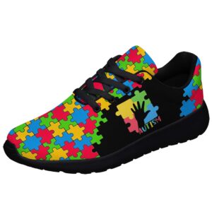autism shoes womens mens lightweight breathable running sneaker classic autism awareness puzzle print tennis walking gym shoes black size 10.5