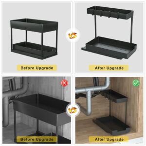 DEKAVA Under Sink Organizer L-Shaped, 2 Tier Bathroom Organizer, Narrow Space Under Sink Organizers and Storage for Kitchen Bathroom (Black, 2 Pack)