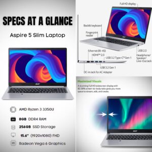 acer 2023 Newest Aspire 5 Slim Laptop, 15.6" Full HD Display, 8GB RAM, 256GB SSD Storage, AMD Ryzen 4-Core Processor, Backlit Keyboard, Fingerprint Login, HDMI, Ethernet Port, Type-C, Windows 11 S