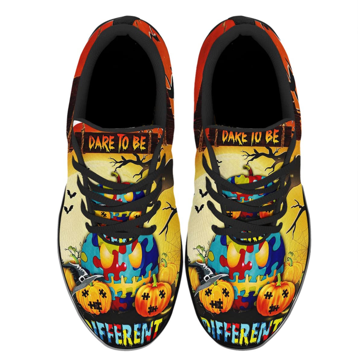 Dare to Be Different Autism Awareness Halloween Shoes for Men Women Running Sneakers Breathable Casual Sport Tennis Shoes Gift for Him Her Black Size 11