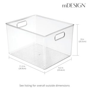 mDesign Large Modern Stackable Plastic Storage Organizer Bin Basket with Handle for Playroom and Toy Organization, Shelf, Cubby, Cabinet, and Closet Organizing Decor, Ligne Collection - 4 Pack - Clear