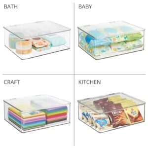 mDesign Plastic Craft Room Stackable Storage Organizer Box Containers with Hinged Lid for Thread, Beads, Ribbon, Glitter, Clay, Sewing, Crochet, Stamps, Scissors, Ligne Collection - 8 Pack - Clear