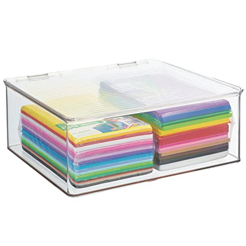 mDesign Plastic Craft Room Stackable Storage Organizer Box Containers with Hinged Lid for Thread, Beads, Ribbon, Glitter, Clay, Sewing, Crochet, Stamps, Scissors, Ligne Collection - 8 Pack - Clear