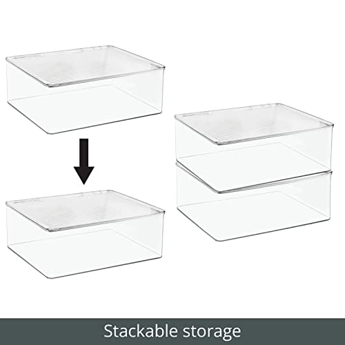 mDesign Plastic Craft Room Stackable Storage Organizer Box Containers with Hinged Lid for Thread, Beads, Ribbon, Glitter, Clay, Sewing, Crochet, Stamps, Scissors, Ligne Collection - 8 Pack - Clear