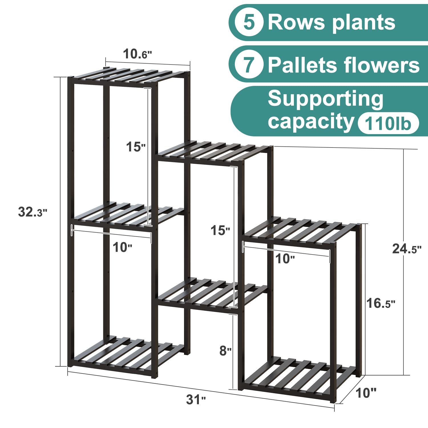 Bamboo Plant Stand Indoor Plants Multiple Plant Stands Wood Outdoor Tiered Plant Shelf for Multiple Plants, 7 Potted Ladder Plant Holder Table Plant Pot Stand for Window Garden Balcony Living Room