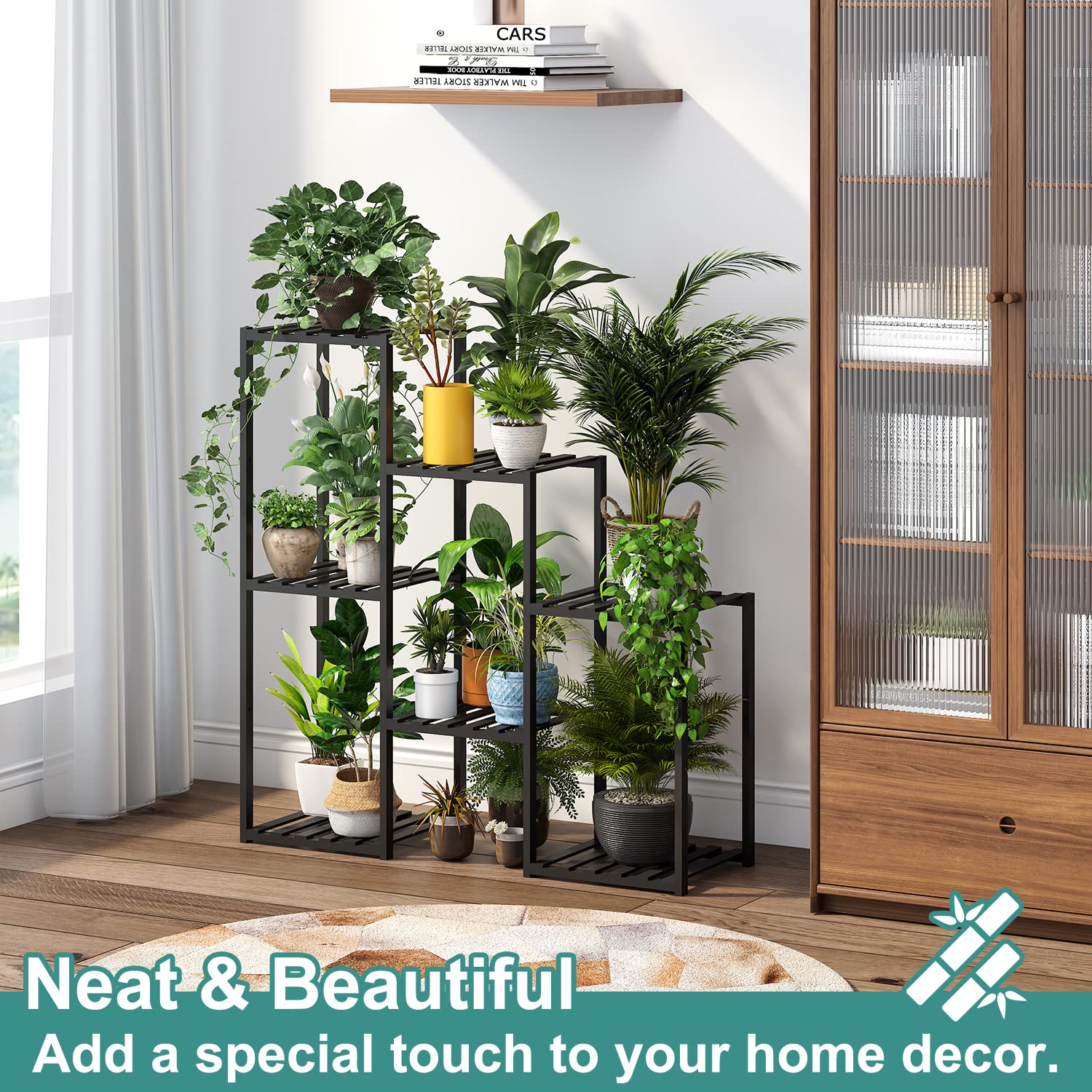 Bamboo Plant Stand Indoor Plants Multiple Plant Stands Wood Outdoor Tiered Plant Shelf for Multiple Plants, 7 Potted Ladder Plant Holder Table Plant Pot Stand for Window Garden Balcony Living Room