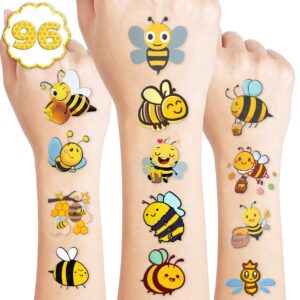 bee temporary tattoos for kids, birthday party decorations supplies party favors supper cute 96pcs bee tattoo sticker style gift ideals for boys girls schools prizes themed