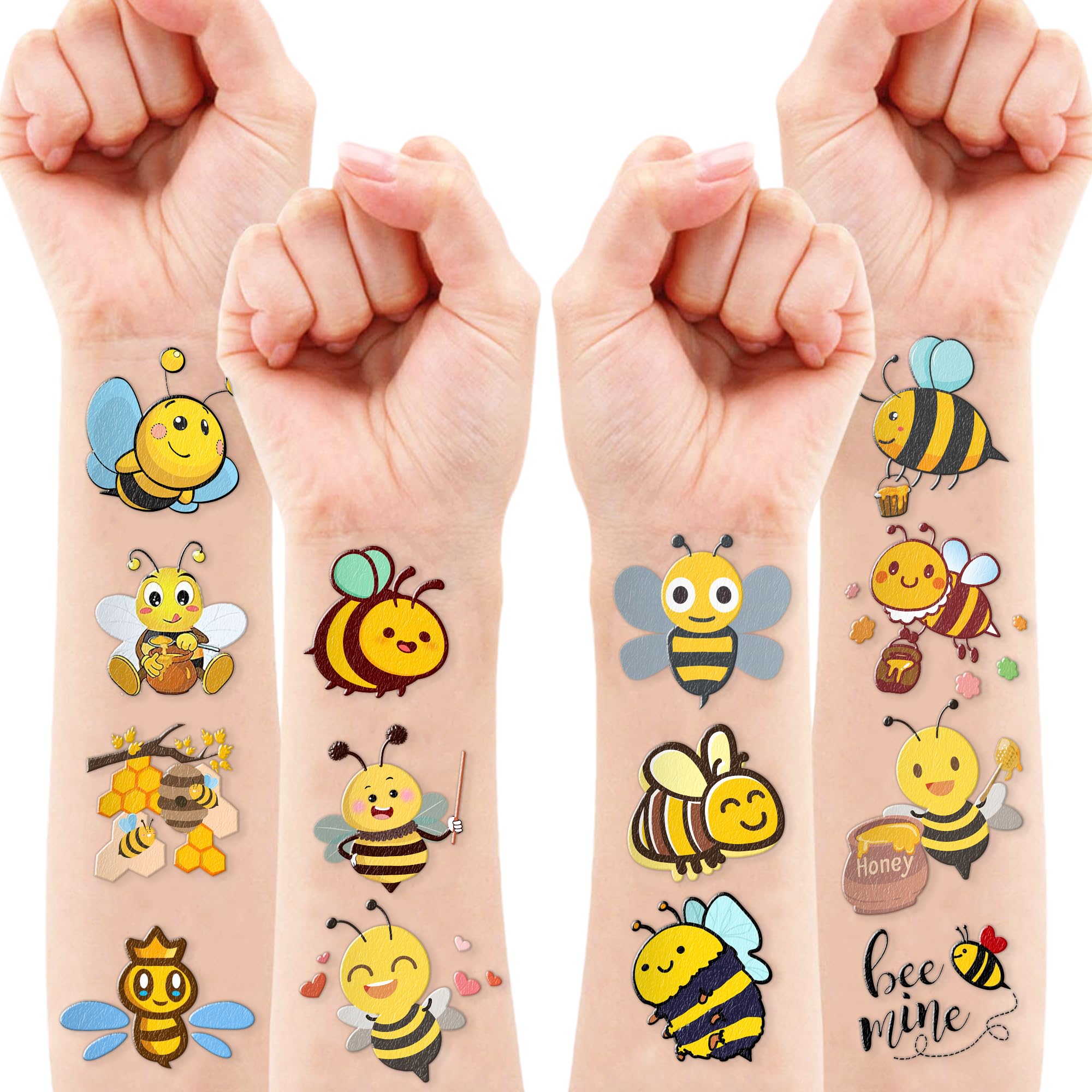 Bee Temporary Tattoos for Kids, Birthday Party Decorations Supplies Party Favors Supper Cute 96PCS Bee Tattoo Sticker Style Gift Ideals for Boys Girls Schools Prizes Themed