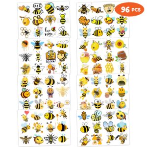 Bee Temporary Tattoos for Kids, Birthday Party Decorations Supplies Party Favors Supper Cute 96PCS Bee Tattoo Sticker Style Gift Ideals for Boys Girls Schools Prizes Themed