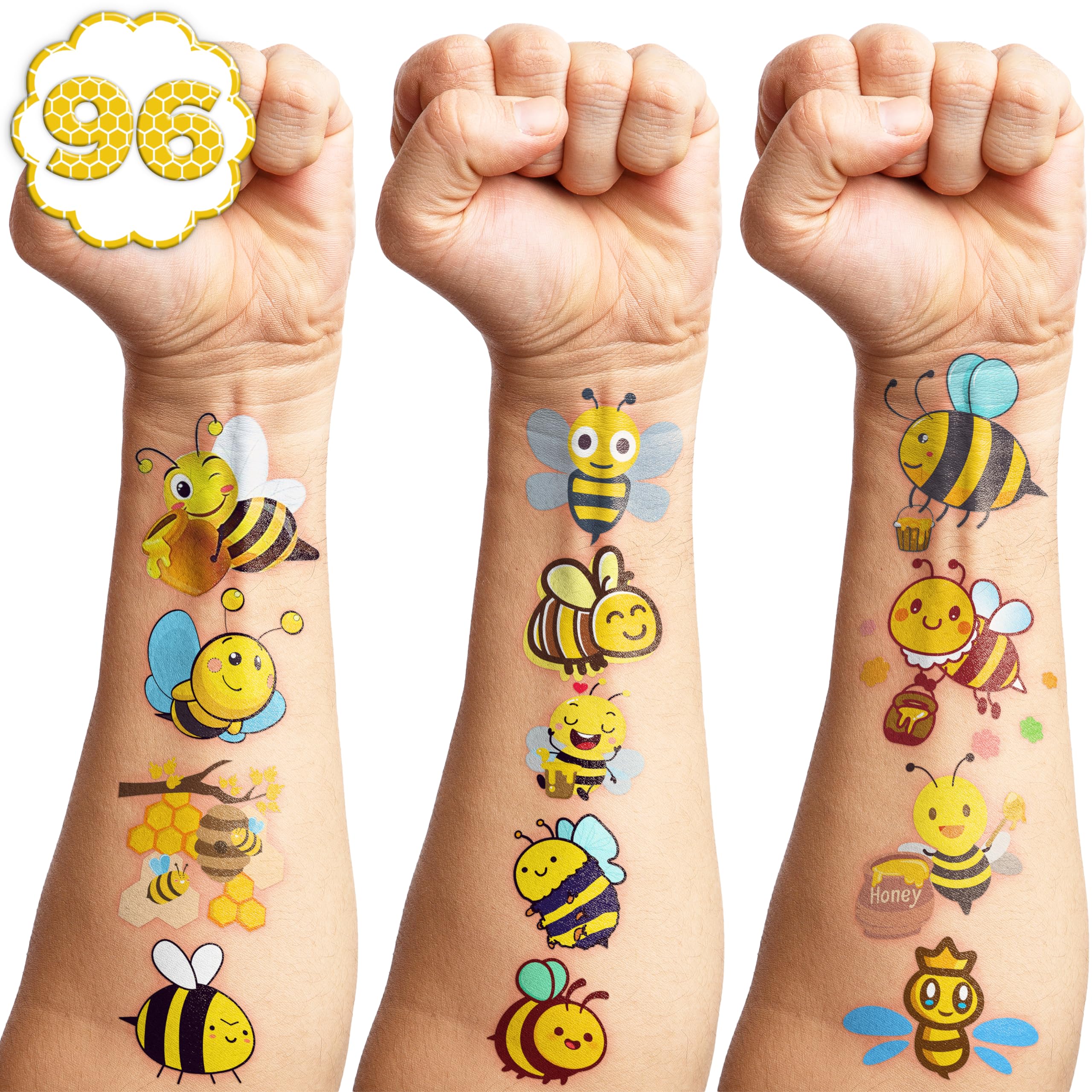 Bee Temporary Tattoos for Kids, Birthday Party Decorations Supplies Party Favors Supper Cute 96PCS Bee Tattoo Sticker Style Gift Ideals for Boys Girls Schools Prizes Themed