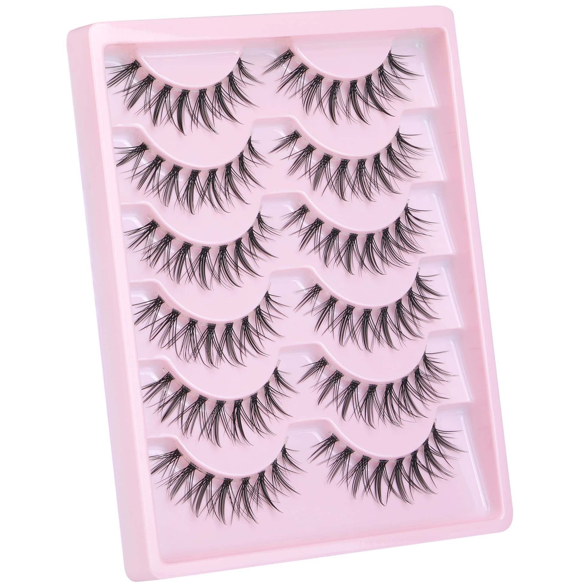 Manga Lashes Natural Look False Eyelashes Wispy Clear Band Fake Lashes Asian Korean Cosplay Lashes Faux Mink Lashes Pack 6 Pairs