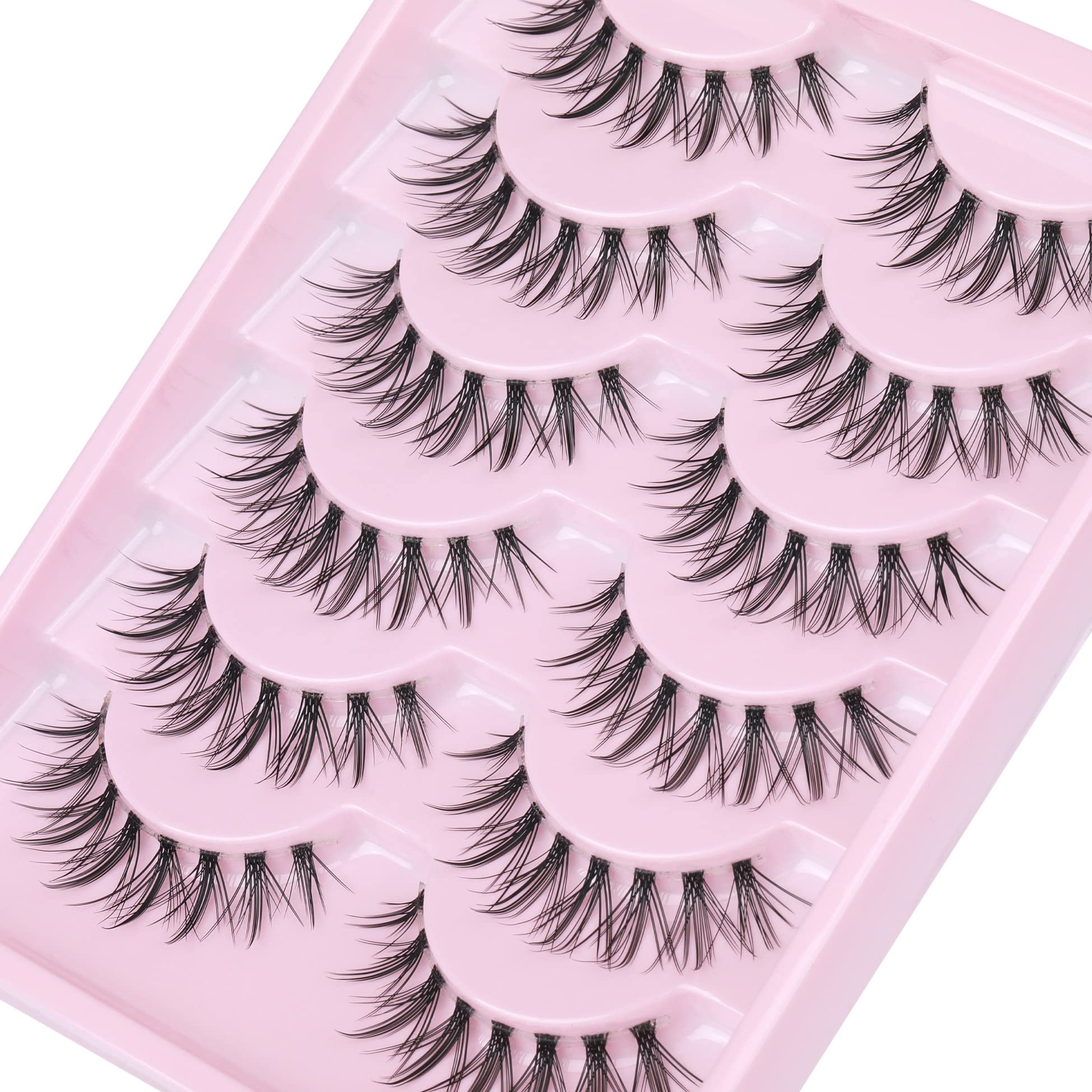 Manga Lashes Natural Look False Eyelashes Wispy Clear Band Fake Lashes Asian Korean Cosplay Lashes Faux Mink Lashes Pack 6 Pairs