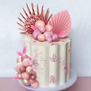 38 PCS Balls Cake Toppers Palm Leaves Cake Decorations for Birthday Wedding Baby Shower Party Supplies Mother's Day (Rose Gold)