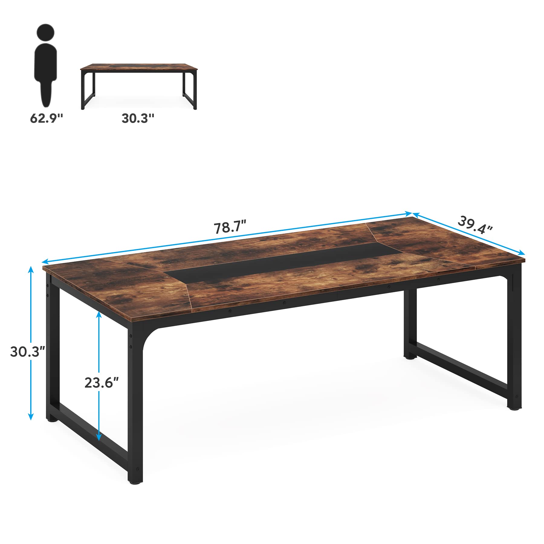 Tribesigns Conference Table, 6FT Meeting Seminar Table Rectangular Meeting Room Table, 78.7L x 39.4W x 30.3H, Rustic Brown/Black