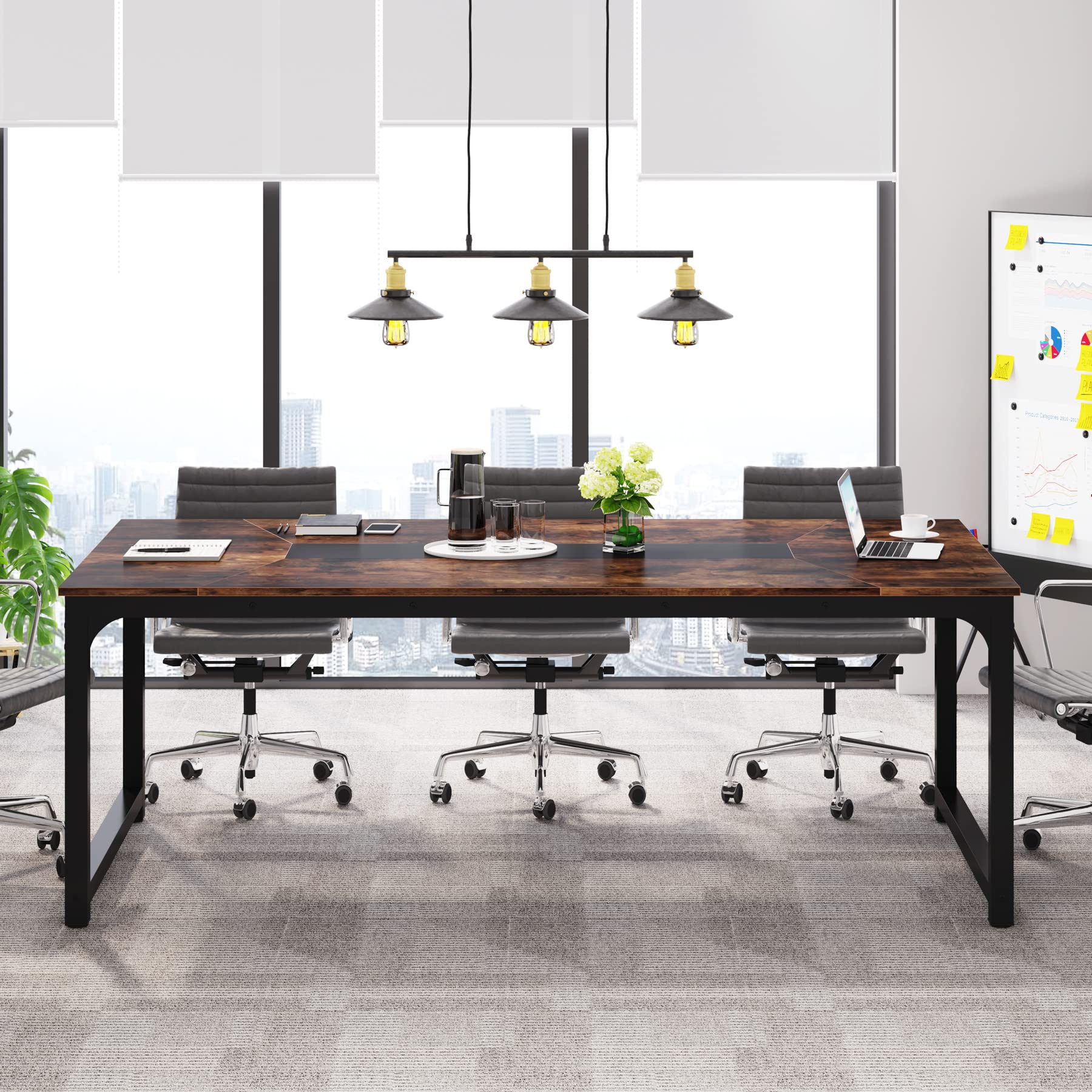 Tribesigns Conference Table, 6FT Meeting Seminar Table Rectangular Meeting Room Table, 78.7L x 39.4W x 30.3H, Rustic Brown/Black