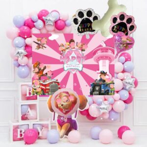 Pink Dog Birthday Party Decorations, Paw Theme Party Supplies Set for Girl’s/Boy’s with Balloons Garland kit, Pink Dog Backdrop, Dog Foil Balloons (PINK-A)