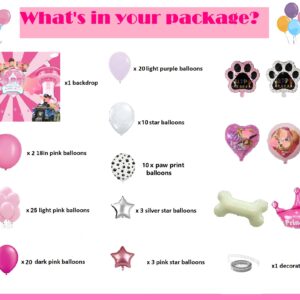 Pink Dog Birthday Party Decorations, Paw Theme Party Supplies Set for Girl’s/Boy’s with Balloons Garland kit, Pink Dog Backdrop, Dog Foil Balloons (PINK-A)