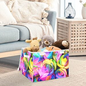 Kigai Storage Basket Rainbow Roses Storage Boxes with Lids and Handle, Large Storage Cube Bin Collapsible for Shelves Closet Bedroom Living Room, 16.5x12.6x11.8 In